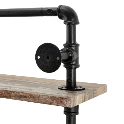 2-Tier Olivia Pipe Wall Shelf Unit With Hanging Rod Black/Rustic - Danya B. - Image 5