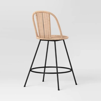 Olivine Rounded Back Woven Counter Height Barstool With Metal Legs Natural - Threshold™ - Image 3