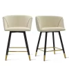 24" Chole Armrest Upholstered 360° Swivel Counter Height Stool Combine With Black And Gold Legs (Set Of 2)-The Pop Maison