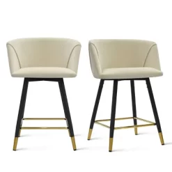 24" Chole Armrest Upholstered 360° Swivel Counter Height Stool Combine With Black And Gold Legs (Set Of 2)-The Pop Maison