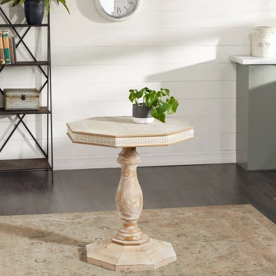 Farmhouse Whitewashed Wood Accent Table Brown - Olivia & May