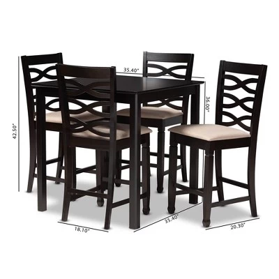 Lanier Wood Pub Counter Height Dining Set Espresso - Baxton Studio - Image 2