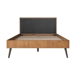 Queen Coco Upholstered Leather Platform Bed Brown - Armen Living