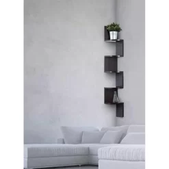 5 Tier Wood Corner Floating Shelf Wall Mount Unit In Color Espresso - HomeItUsa