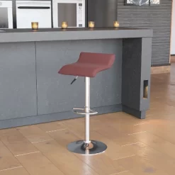 Emma And Oliver Solid Wave Seat Vinyl Adjustable Height Barstool With Chrome Base