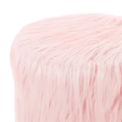 BirdRock Home Faux Fur Foot Stool Ottoman With Wood Legs - Pink