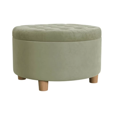 Tufted Round Storage Ottoman Light Sage Green Velvet - HomePop - Image 2