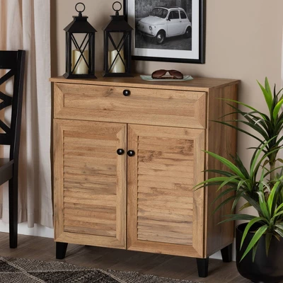 Coolidge Wood 1 Drawer Storage Cabinet Oak Brown - Baxton Studio - Image 7