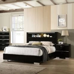 2pc Shorehaven Contemporary Nightstand And Bed Set Black/Chrome - MiBasics