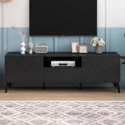 TV Stand For TVs Up To 70" With Adjustable Shelves, 1 Drawer And Open Shelves - ModernLuxe