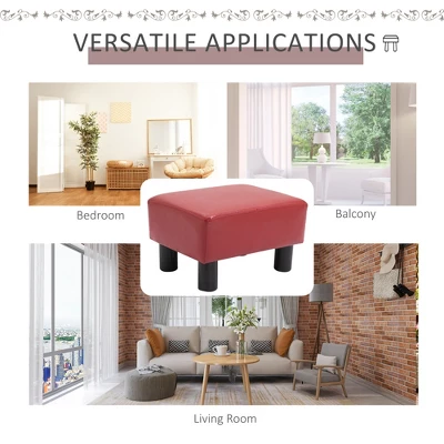 HomCom Modern 15" Rectangular Faux Leather Ottoman Footrest - Image 3