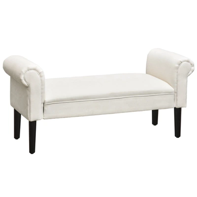 HOMCOM 52" Linen Upholstered Accent Ottoman Bench With Armrests - Image 5