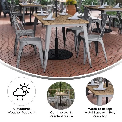 Merrick Lane Indoor/Outdoor Dining Table With Umbrella Hole, 30" X 60" All Weather Poly Resin Top And Steel Base - Image 4