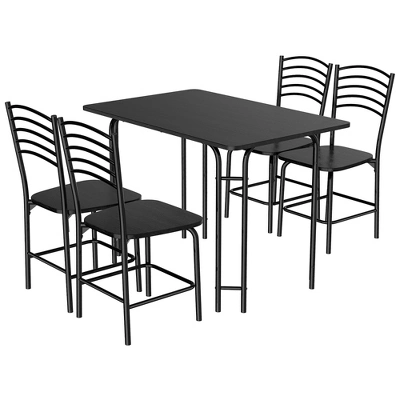 5 Pcs Modern Dining Table Set 4 Chairs Steel Frame Home Kitchen Furniture Black - Image 7