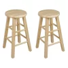 PJ Wood Classic Round-Seat 24" Tall Kitchen Counter Stools For Homes, Dining Spaces, And Bars With Backless Seats, 4 Square Legs, Natural (Set Of 10)