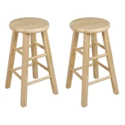 PJ Wood Classic Round-Seat 24" Tall Kitchen Counter Stools For Homes, Dining Spaces, And Bars With Backless Seats, 4 Square Legs, Natural (Set Of 10)