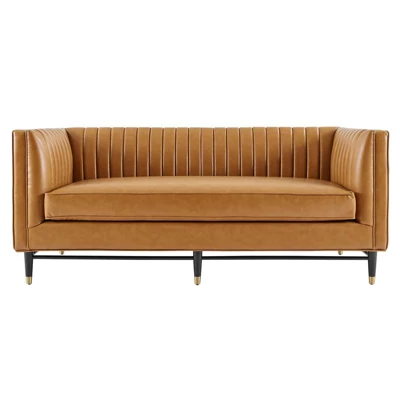 Devote Channel Tufted Vegan Leather Loveseat Tan - Modway - Image 3
