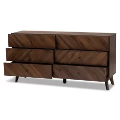 Hartman Wood 6 Drawer Dresser Walnut Brown - Baxton Studio