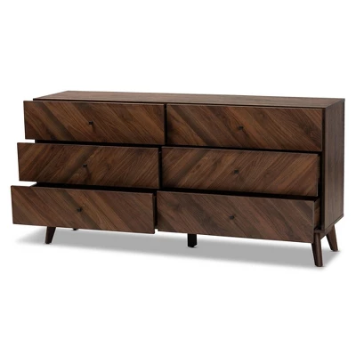 Hartman Wood 6 Drawer Dresser Walnut Brown - Baxton Studio