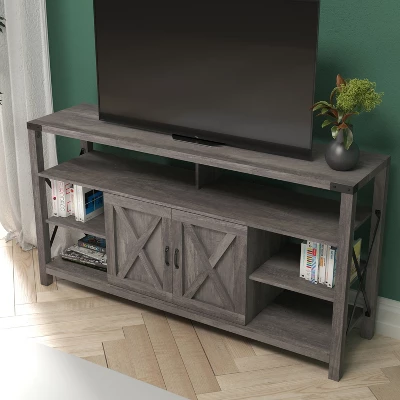 Emma And Oliver Modern Rustic Farmhouse Media Console Cabinet With Spacious Open And Closed Storage - Image 3