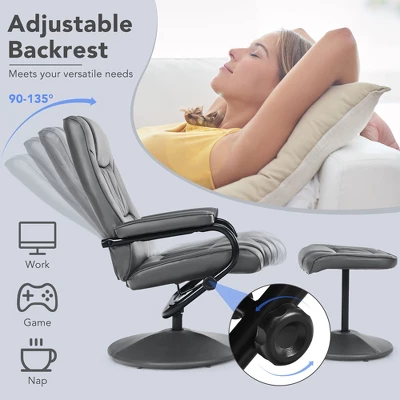 Costway 360° Swivel Recliner Chair PVC Leather Lounge Accent Armchair W/ Ottoman BrownBlackGrey - Image 5