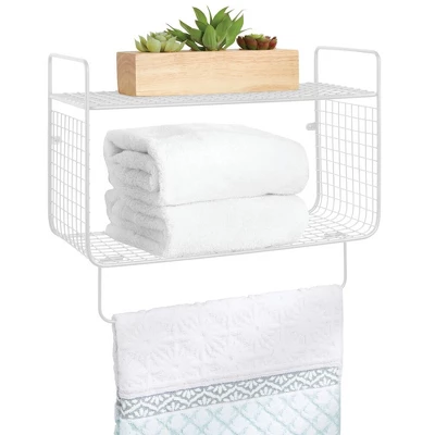MDesign 2 Tier Storage Organizer Bath Shelf With Towel Bar, Wall Mount - Image 10