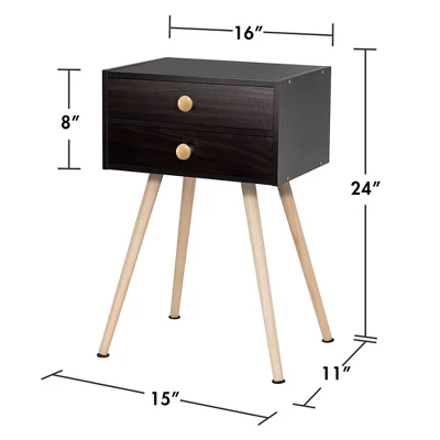Costway 2 PCS Mid Century Modern 2 Drawers Nightstand Sofa Side Table End Table Espresso - Image 3