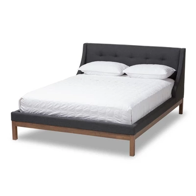 Louvain Modern And Contemporary Fabric Upholstered Walnut - Finished Platform Bed Dark Gray - Baxton Studio - Image 9