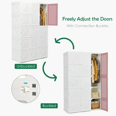 Costway Portable Closet Clothes Foldable Armoire Wardrobe Closet W/10 Cubes, Hanging Rods - Image 4