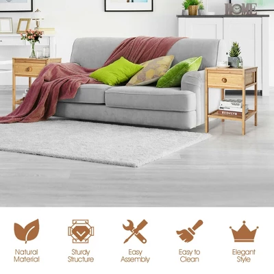 Costway Bamboo Nightstand Natural Side End Table W/Drawer For Living Room Bedroom - Image 4