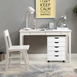 Costway 5 Drawer Chest Storage Dresser Floor Cabinet Organizer With Wheels White