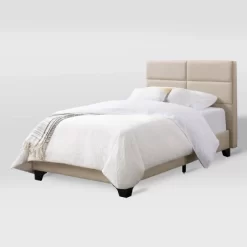 Bellevue Wide Rectangular Panel Fabric Bed And Frame - CorLiving