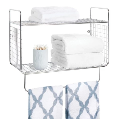 MDesign 2 Tier Storage Organizer Bath Shelf With Towel Bar, Wall Mount - Image 4