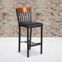 Flash Furniture Vertical Back Metal And Wood Restaurant Barstool With Vinyl Seat