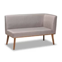 3pc Odessa Mid-Century Modern Fabric Upholstered Wood Dining Nook Set Walnut/Brown/Gray - Baxton Studio