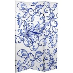 6" Double Sided Filigree Canvas Room Divider Blue - Oriental Furniture