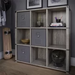 Little Seeds Nova 9 Cube Multipurpose Bookcase With Metal Accents, Gray Oak