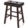 Legacy Decor Set Of 2 Dark Espresso/Brown Wood Counter Bar Stools With Bonded Faux Leather Seat