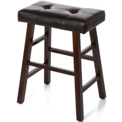 Legacy Decor Set Of 2 Dark Espresso/Brown Wood Counter Bar Stools With Bonded Faux Leather Seat