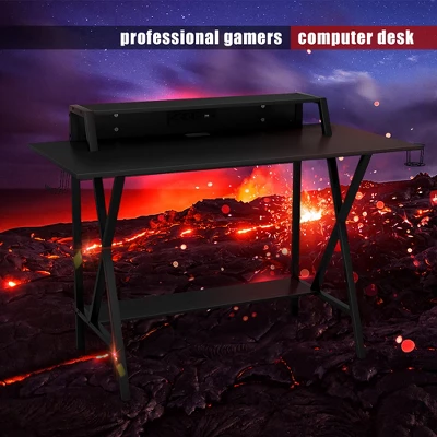 Gaming Desk All-In-One Professional Gamer Desk Cup Headphone Holder Power Strip - Image 4