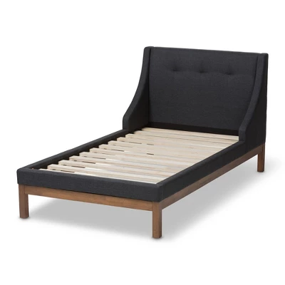 Louvain Modern And Contemporary Fabric Upholstered Walnut - Finished Platform Bed Dark Gray - Baxton Studio - Image 2