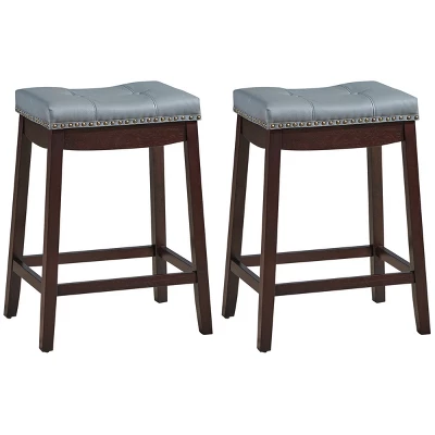Tangkula 4 PCS Saddle Bar Stools Backless Nailhead Counter Stool With Grey Cushions White/Coffee - Image 6