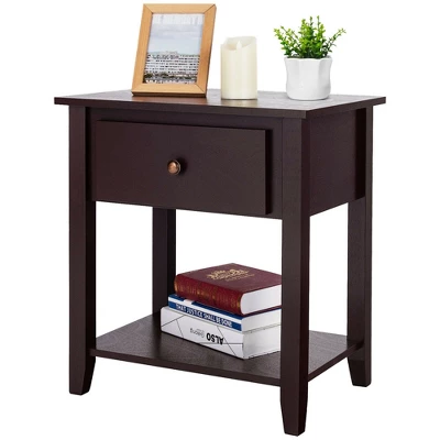 Costway 2PCS Nightstand Sofa End Side Table W/ Storage Drawer Bottom Shelf Espresso - Image 6