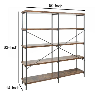 63" Industrial 4 Tier Bookshelf With Particleboard And Metal Frame - Benzara - Image 5