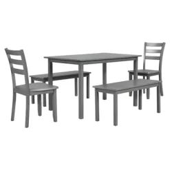 Farmhouse 5-piece Wooden Dining Set With 2 Dining Chairs And 2 Benches-ModernLuxe