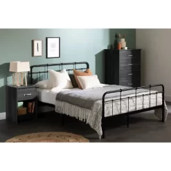 Full Tassio Metal Complete Platform Bed Pure Black - South Shore