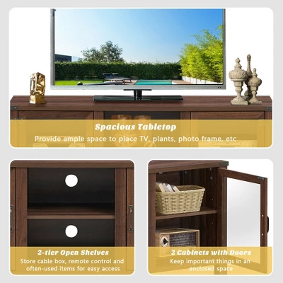 Costway TV Stand Entertainment Center For TV's Up To 65'' W/ Storage Cabinets Walnut - Image 8