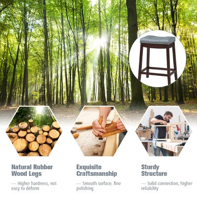 Tangkula 4 PCS Saddle Bar Stools Backless Nailhead Counter Stool With Grey Cushions White/Coffee - Image 5