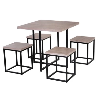 HOMCOM 5 Piece Dining Table Set, Square Kitchen Table Set With Stools For Small Space, Breakfast Nook - Image 6