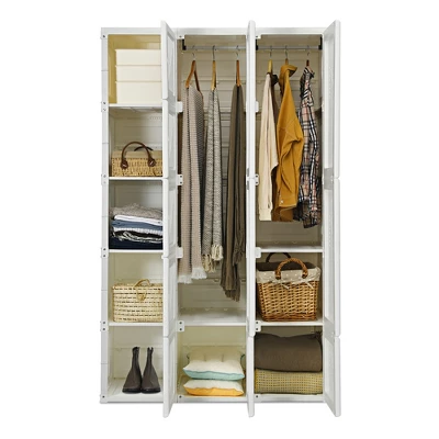 Costway Portable Closet Clothes Foldable Armoire Wardrobe Closet W/10 Cubes, Hanging Rods - Image 9